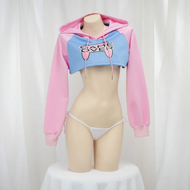 Crop Top Crochet - Hoodie Crop Top Lengan Panjang Lucu