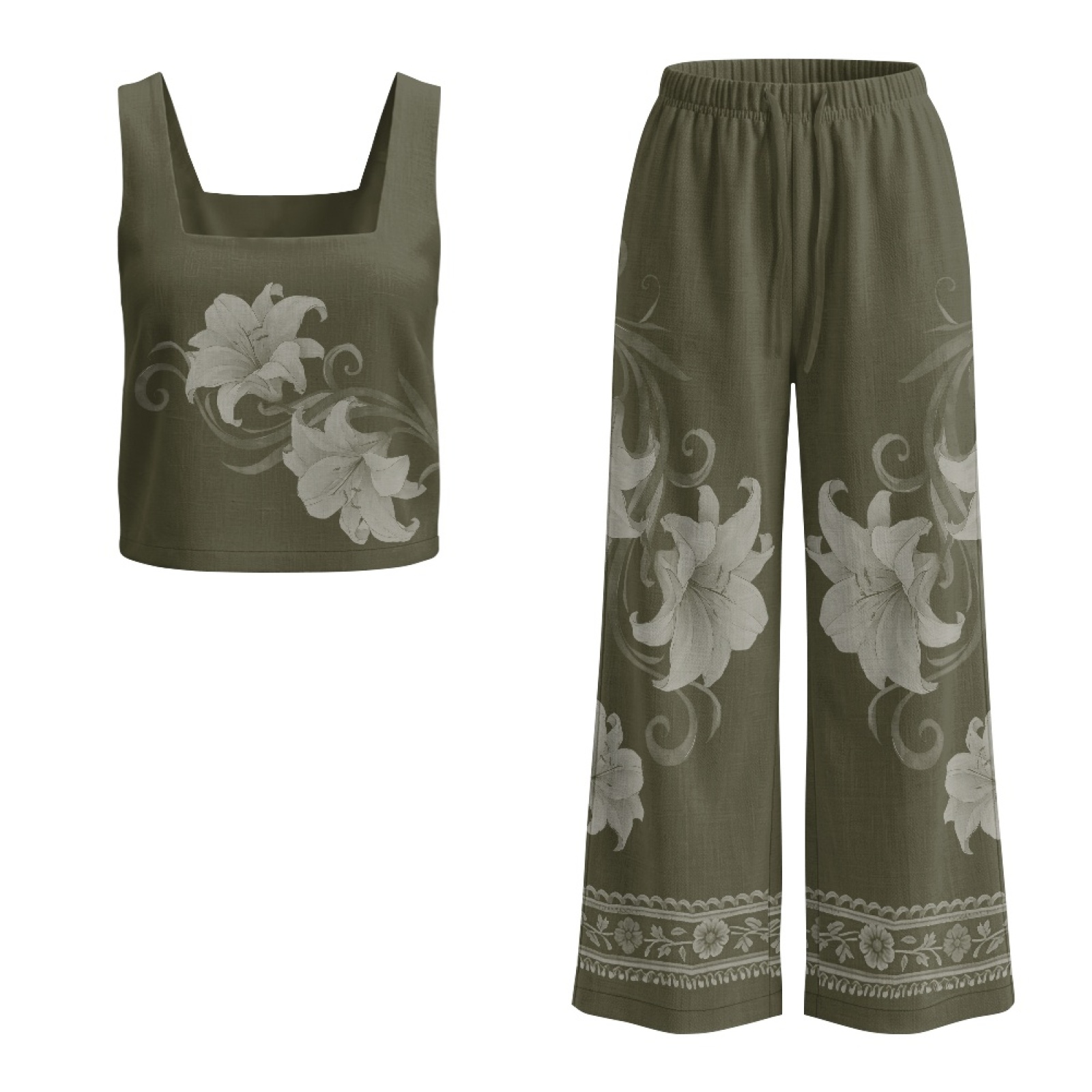 Linen Pant Wide - INSTANTARTS Set Rompi Linen Wanita Celana