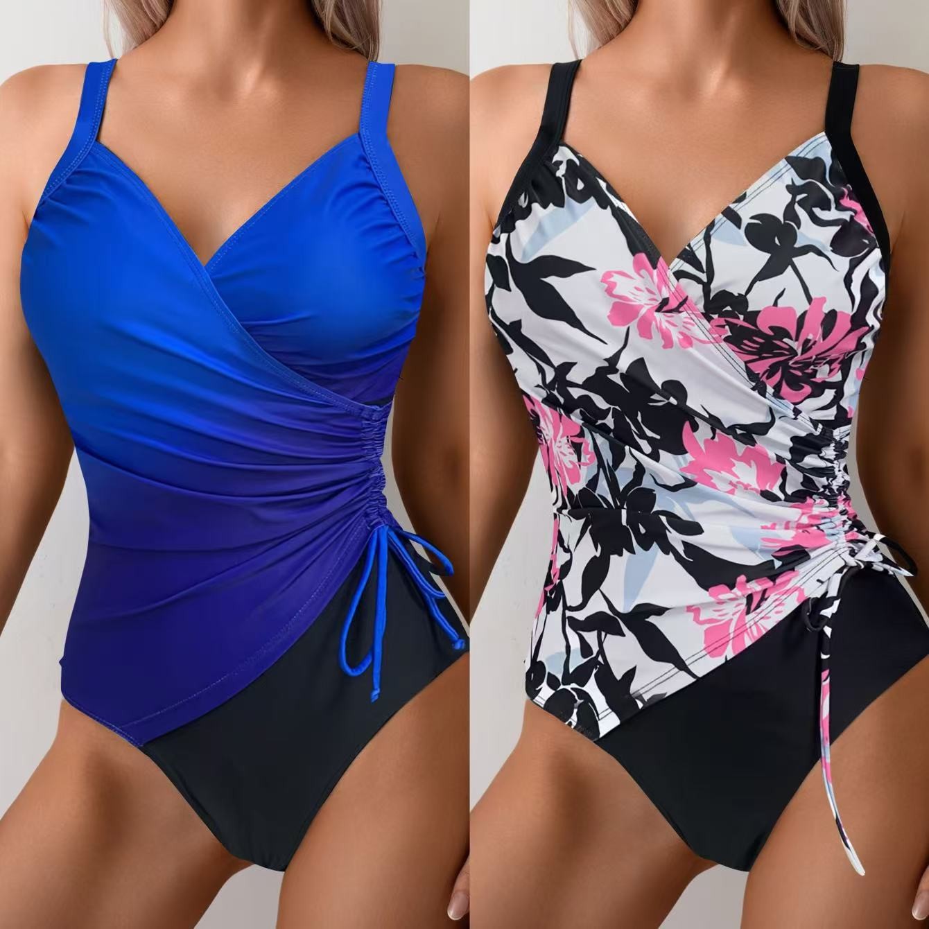 Swimsuit Bikini Ruched - Tankini Wanita Pengontrol Perut, Bikini Tanpa