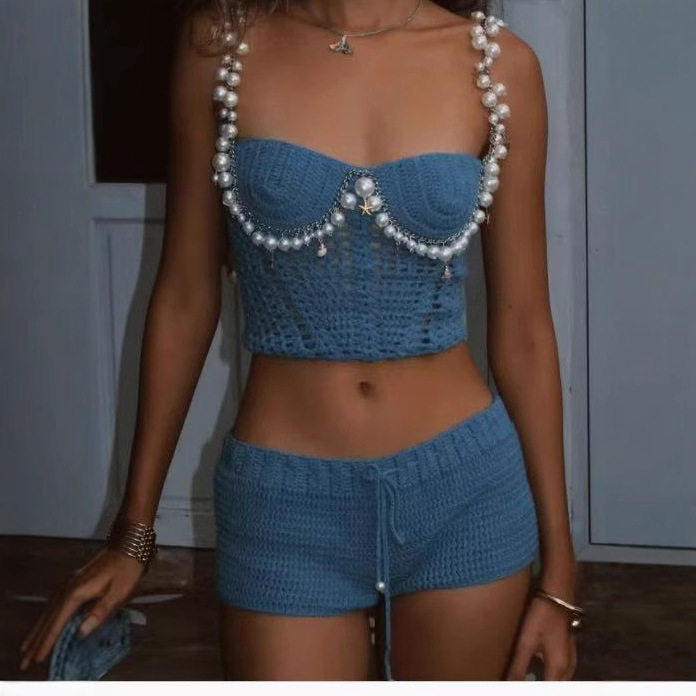 Set Celana Pendek Rompi Rajuta - Crop Top Crochet ulasan dan harga