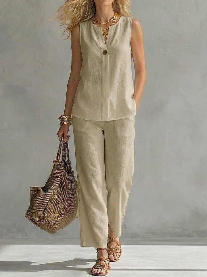 Setelan Linen 2 Potong Tanpa L - Linen Pant Wide ulasan dan harga