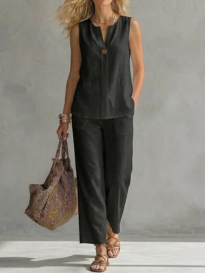 Setelan Linen 2 Potong Tanpa L - Linen Pant Wide ulasan dan harga